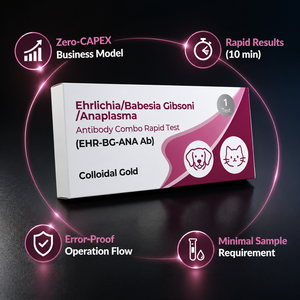 Test rapide combiné 3 en 1 pour la détection des anticorps Ehrlichia, Babesia Gibsoni et Anaplasma chez le chien, pour les maladies transmises par les tiques, sur sérum ou sang total, résultats en 10 minutes - Product Image 1