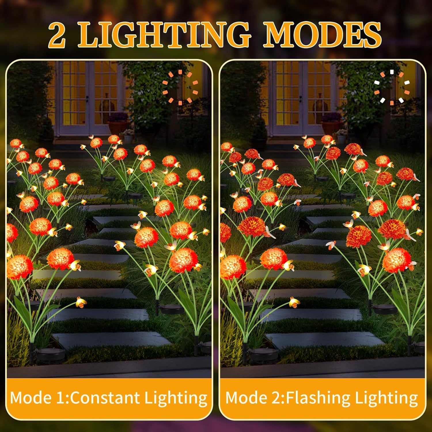 Pikabiu Solar Firefly Garden Lights – 6 Pack With 12 LED Swaying Bulbs, 2 Modes (Steady/Flicker), IP65 Waterproof, Warm White, For Yard, Pathway, Patio Decor