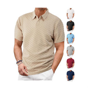 Camisa de manga corta para hombre, estilo europeo y americano, con cuello de solapa, tela jacquard, delgada, informal y deportiva, nueva colección de verano. - Product Image 5