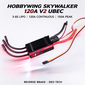Hobbywing SkyWalker 120A V2 UBEC ESC Brushless 3-8S LiPo 120A à courant continu et crête de puissance, technologie DEO, frein inversé pour accessoires de modèles RC - Product Image 5