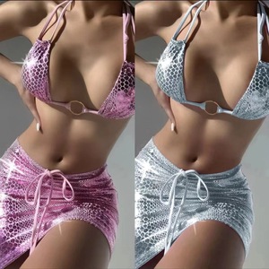 Women's <b>Sexy</b> Snake Print Three-Piece <b>Bikini</b> <b>Set</b> with Drawstring Tie and Matching Mini Skirt Beach Swimwear - Product Image 6