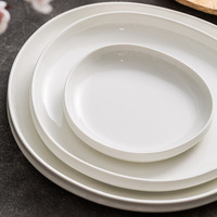 Assiette en céramique blanche à double paroi à bord épais, brillante, moderne, en porcelaine, jetable, écologique, compatible lave-vaisselle, pour la restauration fine