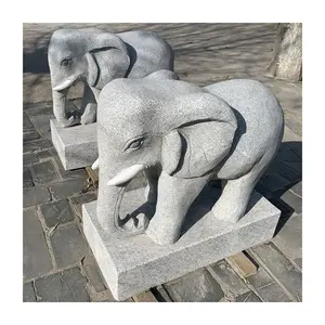 Hand Carving Stone Animal Sculpture Life Size White Marble Granite Elephant Statue For Sale