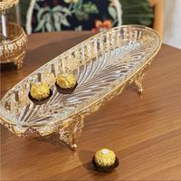 Plateau de service ovale en verre cristal, motif végétal, luxe léger, haut de gamme, créatif, pour fruits et en-cas