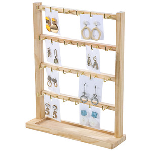 Wooden Jewelry Rack 4-Layer Solid Wood <b>Hook</b> <b>Display</b> Stand For Earrings Necklaces Bracelets Rings Storage Organizer - Product Image 2