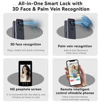 3D Gezichtsherkenning Slimme Deurvergrendeling Palmveinsensor IP65 Waterdicht Tuya WiFi Video Intercom Staal Houten Deur Toegangslot