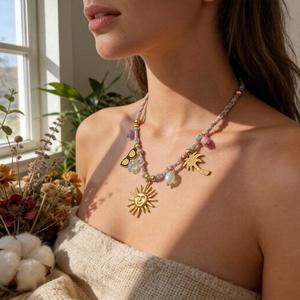 Stainless Steel Sun Charm Necklace With Palm Tree And Sunglasses Pendant For Women Leisure Fashion Jewelry - Product Image 2