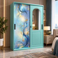 Armoire de rangement moderne en acier à 2 portes avec miroir, casier en métal imprimé et porte coulissante pour chambre et bureau à domicile