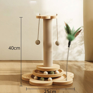 Centro Attività per Animali Domestici da Interno con Base in Legno Massello, Palo Rivestito in Sisal e Pista Interattiva con Palline per l'Esercizio e l'Arrampicata dei Gattini - Product Image 4