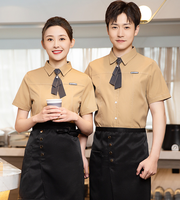 Vêtements de travail unisexes pour hommes et femmes en gros pour restaurant, café, bar, hôtel, serveur, serveuse, chemise à manches courtes