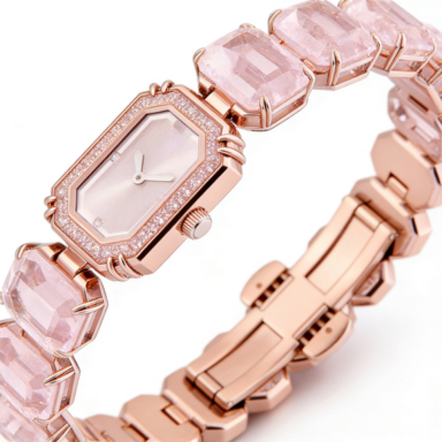 Women's Elegant Luxury Quartz Watch with Diamond Square Alloy Case and Glass Dial Window Pointer Display Band
