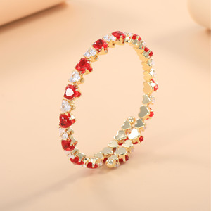Heart Shape Crystal <b>Bracelet</b> Gold Plated <b>Red</b> White Cubic Zirconia Women's Everyday Wear Jewelry - Product Image 1