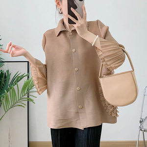 เสื้อโค้ทปักปกคอพับของคุณแม่เสื้อ2024ขนาดใหญ่สำหรับผู้หญิงเสื้อจีบประดับลูกปัดเสื้อผ้าของคุณแม่ทรงหลวมขายส่ง - Product Image 4