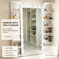 Meuble de salle de bain moderne blanc avec grand miroir réglable, coiffeuse en MDF, design tendance, vente en gros