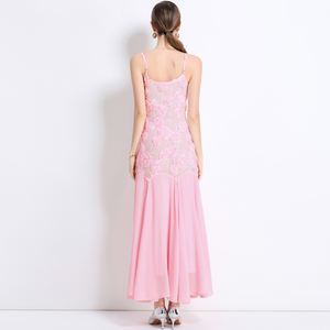Droma 2026时尚重亮片刺绣玫瑰露背女粉色连衣裙夏季舞会优雅长晚礼服 - Product Image 5