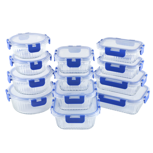 Hot Sale 12 Pack Round Glass Meal Prep Containers Set With Upgraded Snap Locking Lids for Kitchen Food Storage
