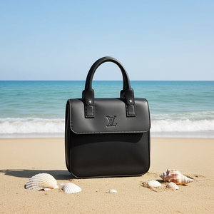 Sac bandoulière Fana Patricia en cuir de vachette noir, deux poignées, fermeture à rabat, grande capacité, usage décontracté, plage - Product Image 2