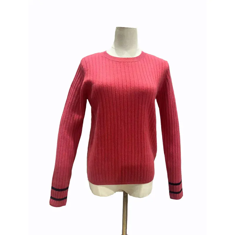 Winter Autumn Long Sleeve Striped Fashion Design Cardigan Pure Wool Knit Sweater Solid Color For Women