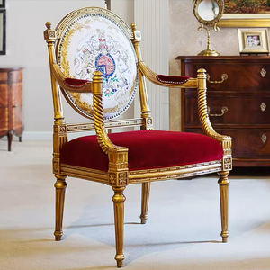 Poltrona Classica di Lusso Personalizzabile in Mogano Fatta a Mano con Vernice a Foglia d'Oro e <span class=keywords><strong>Spugna</strong></span> ad Alta Resilienza <span class=keywords><strong>per</strong></span> Hotel, Sala da Pranzo e Soggiorno - Product Image 1