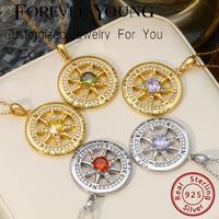 Collier Pendentif Boussole Étoile du Nord en Argent Sterling 925 Gravé avec Pierre de Naissance et Motif Amour, Bijou de Luxe FY, Cadeau de Saint-Valentin