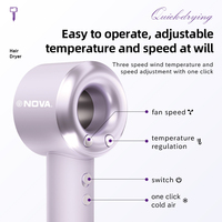 Sèche-cheveux NOVA NV-7433 à grande vitesse-Moteur 110,000 RPM 58dB Séchage rapide silencieux avec protection contre la surchauffe pour la maison et les voyages