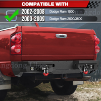 ULON Factory Hot Sell Steel Rear Bumper Bar for Dodge Ram 1500 2002-2008, Ram 2500/3500 2003-2009, Carbon Steel Black