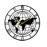 Horloge murale moderne en fer forgé, abstraite, ronde, silencieuse, avec carte du monde, en quartz, best-seller transfrontalier