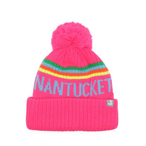 Bonnet tricoté personnalisé avec logo brodé, doublure satinée OEM, vente en gros, design couleur brillante, unisexe, avec pompon, pour l'hiver - Product Image 2