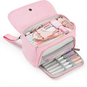 Étui à crayons super grand à 3 compartiments, capacité de 200 crayons, fermeture éclair mignonne, portable, esthétique, fournitures scolaires pour filles, rose - Product Image 1