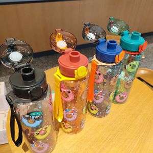 Cute Cartoon Donut Print Water Bottle Bpa Free Portable Travel Drinkware With Straw For Direct Drinking - Product Image 3
