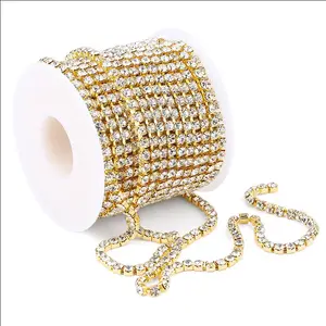 Strass Quintal Guarnição de Cobre Prata Ouro Cristal AB Cadeia Copo Strass para o Vestido de Acessórios de Vestuário