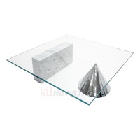 Newstar – meuble de salon en verre au Design moderne, Table basse rectangulaire en marbre moderne, Base géométrique, Table d'appoint en verre