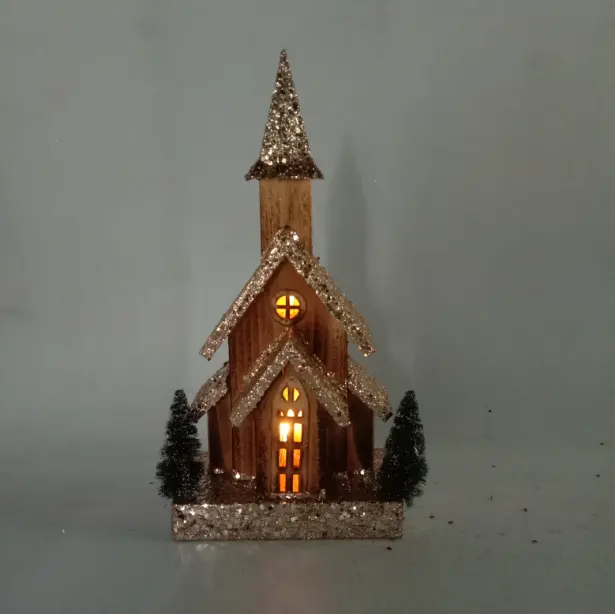 Christmas village set Christmas lighting church crafts battery operated wood house village for Xmas decoration