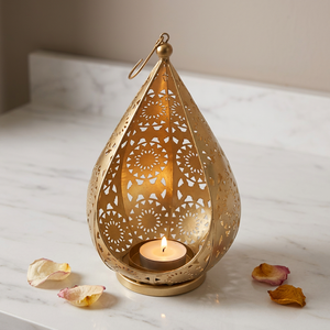 <b>Moroccan</b> Designer Gold Pillar Holder Handmade Iron Lantern Modern Elegant Floor Hanging Christmas <b>Lighting</b> - Product Image 1