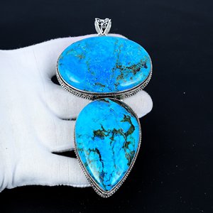 Turquoise Gemstone fait à la main 925 pendentif en argent Sterling Simple solide Style classique lunette réglage pour la mode féminine en gros - Product Image 3