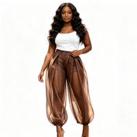 Pantalon de jogging plissé en tulle transparent pour femme avec short intégré, en stock, faible MOQ, marque privée, Sehe Fashion