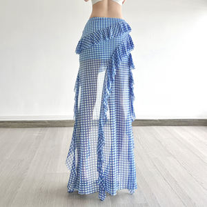 กระโปรงยาวทรงเอ midi ลายสก็อต ผ้าตาข่าย เอวสูง ชายระบายแบบไม่สมมาตร ผ่าข้าง ทรงเข้ารูป พลิ้วไหว สไตล์เรโทร - Product Image 6