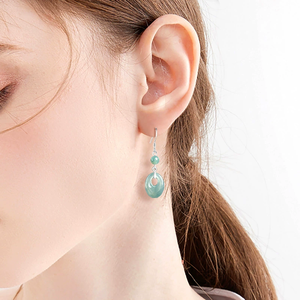 S925 <b>silver</b> natural A-grade jadeite oval jade ring blue water drop <b>earrings</b> ice-grade jade jewelry fashionable women's <b>earrings</b> - Product Image 4