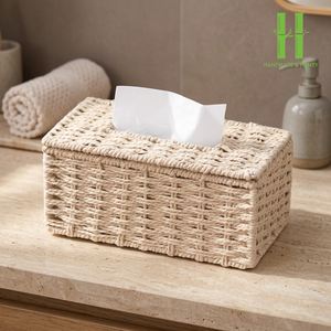 Eco-friendly Natural Rattan Rectangle Tissue Box Cover Handwoven Custom Logo Bohemian Style <b>Table</b> Top Wholesale From Vietnam - Product Image 1
