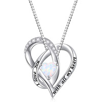 Bijoux de Saint Valentin en argent sterling 925 gravé lettre créé collier coeur opale pour les femmes