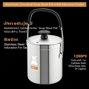 Pentola cilindrica in alluminio per brodo da 1200 ml con manico in acciaio inossidabile, design minimalista per fornelli a gas e a induzione - Product Image 3