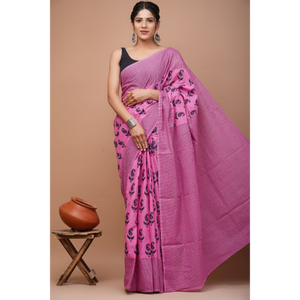 Sari en coton Mulmul imprimé avec blouse assortie – Léger et élégant, sari en coton Mulmul doux – Confortable pour un usage quotidien - Product Image 4