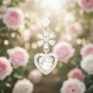 Orecchini Pendenti a Cuore Placcati Oro con Cristalli, Gioielli Romantici da Donna per Matrimonio, Orecchini in Lega con Strass Incastonati a Griffe - Product Image 2