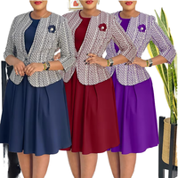 Ensemble de robe formelle d'hiver pour femme avec veste à manches longues, motif imprimé, boutons, pour le bureau ou l'église, collection 2026, tailleur-robe pour femme