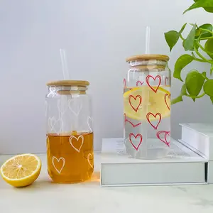 Vendita calda riutilizzabile in vetro borosilicato alto lattina di birra tazza con paglia di vetro