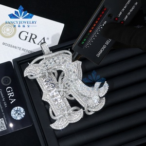 Colgante de Moissanita Estilo HipHop con Incrustaciones de Diamantes, Plata <span class=keywords><strong>925</strong></span>, Corte Redondo D VVS1, Letra R, para Regalo - Product Image 4