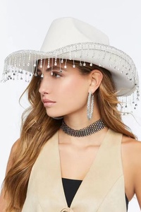 <span class=keywords><strong>Costume</strong></span> à large bord en feutre de <span class=keywords><strong>cowgirl</strong></span> pour femme adulte Chapeau de cowboy western avec franges en strass - Product Image 5