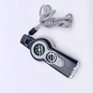 Survival Whistle With Compass Thermometer Led Light Outdoor Camping Emergency Tool Orange Grey Compact Design - Product Image 3