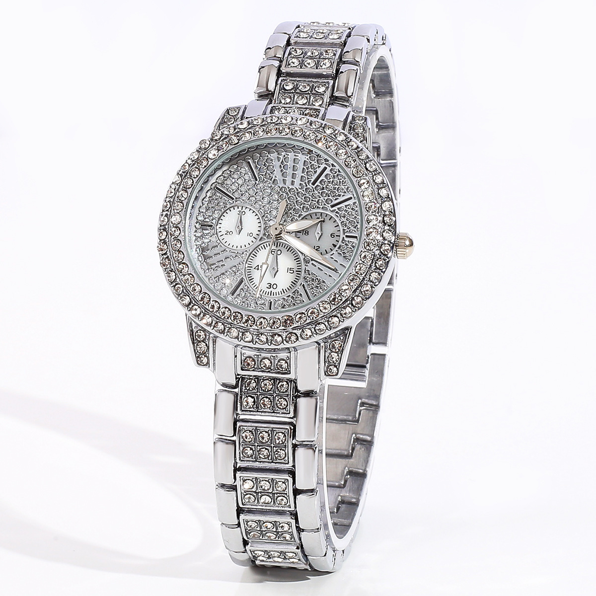 Women\'s Silver Multifunction Stainless Steel Premium Fashion Crystal Wrist Watch L16069852.jpg main image 3