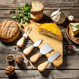 Couteaux à fromage en acier inoxydable pas chers, spatule à beurre avec manche en chêne, outils de cuisine pour fromage - Product Image 3